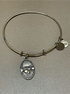 Alex and Ani Because I Love You Oval Medallion Gold Bangle Bracelet Heart